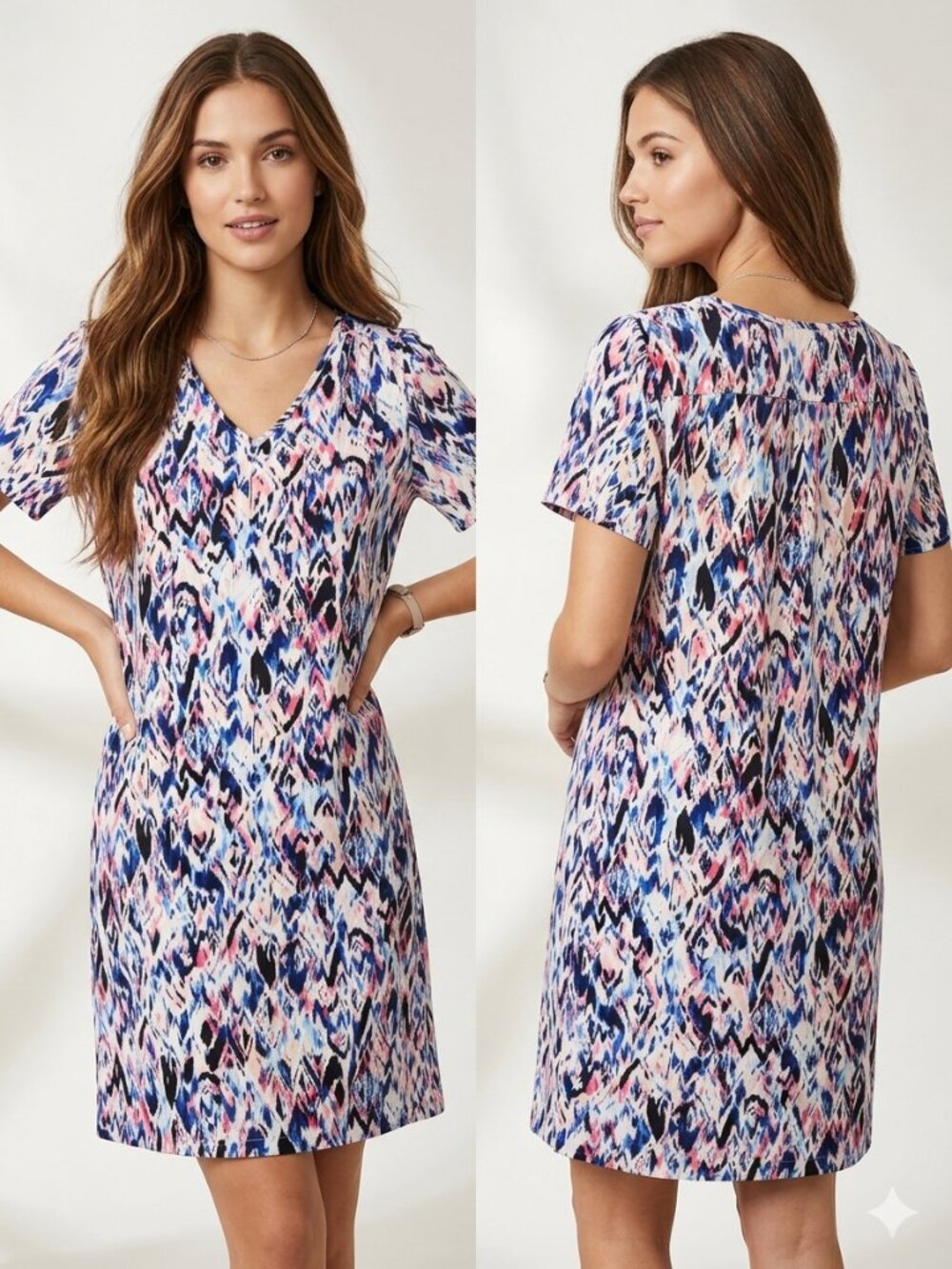 NWT The Limited Blue Pink Ikat Abstract V-Neck Sheath Dress Size Large Lined